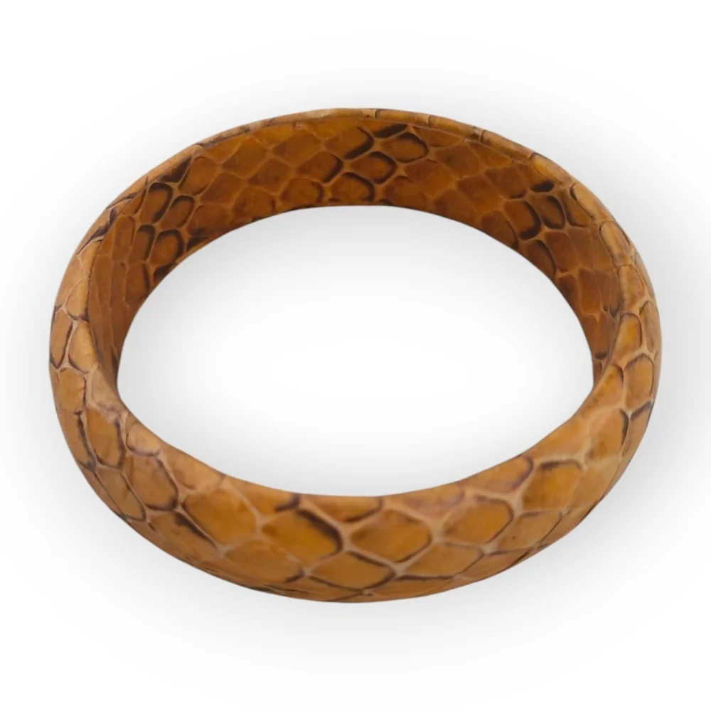 Brown & Yellow Textured Snakeskin Animal Print Chunky Bangle Bracelet Jewlery